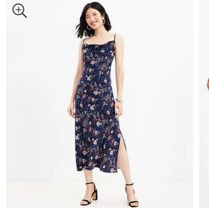 Loft Shimmer Garden Cowl Midi Slip Dress